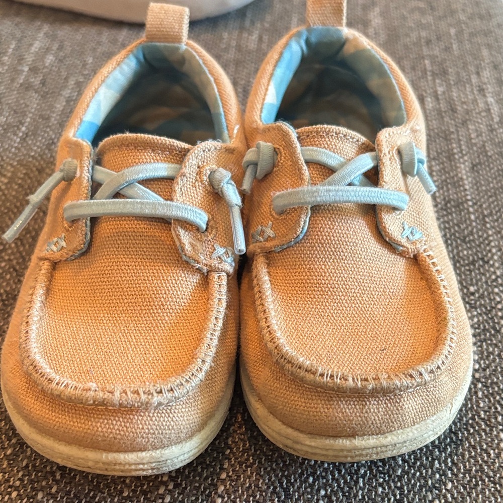 Cat & Jack Tan Moccasins with Blue Accents